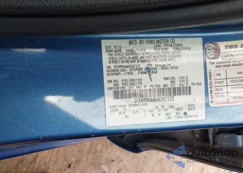 2010 Ford Fusion Se z USA, uszkodzony, nr VIN 3FAHP0HA8AR347532